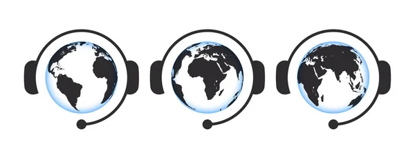 Contactez Nous Icônes Icônes Soutien Mondial Des Icônes Globe Graphismes — Image vectorielle