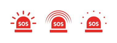 SOS acil durum simgeleri ayarlandı. Parlayan SOS simgesi. Vektör ölçeklenebilir grafikleri