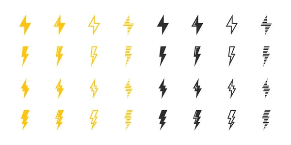 Blitz Symbole Gesetzt Gelbe Und Schwarze Blitzsymbole Vektorskalierbare Grafik — Stockvektor