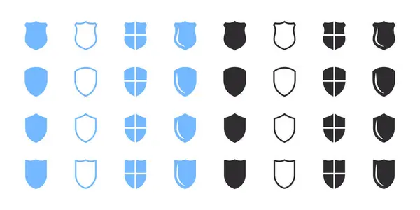 Значки Щитов Установлены Синий Черный Щиты Иконки Векторная Масштабируемая Графика — стоковый вектор