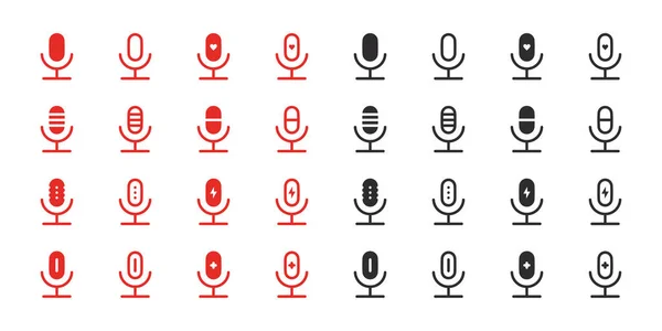 Ikony Mikrofonu Nastaveny Červené Černé Ikony Mikrofonu Vektorová Škálovatelná Grafika — Stockový vektor