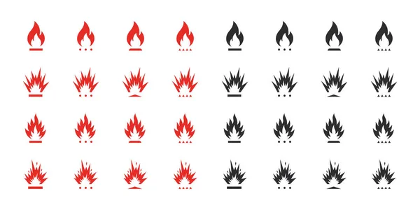 火災や炎のアイコンを設定します 赤と黒の火のアイコン ベクトルスケーラブルグラフィックス — ストックベクタ