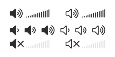 Ses kontrol simgeleri. Ortam oynatıcı düğmeleri simgesi seti. Vektör ölçeklenebilir grafikleri
