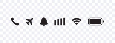 Akıllı telefon bildirim simgeleri. Mobil simgeler UI, UX tasarımı. Durum çubuğu simgeleri. Vektör ölçeklenebilir grafikleri