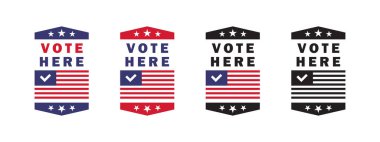 Burada oy verin. ABD 'de seçim ve oylama. Seçimde oy kullanma. Vektör ölçeklenebilir grafikleri