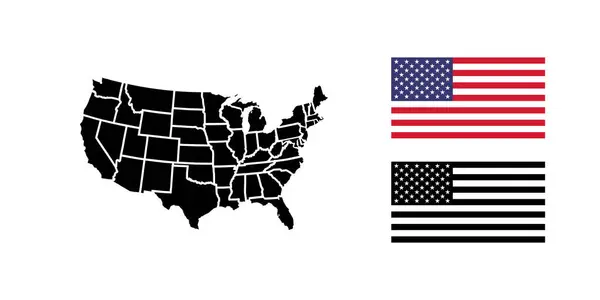Eyaletlerle ABD haritası. Amerikan bayrağı. Vektör simgeleri