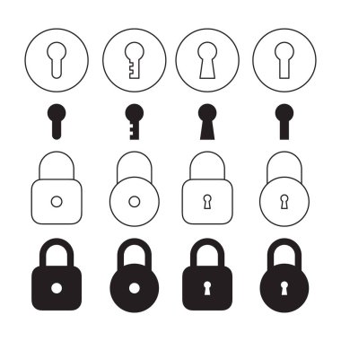 Anahtar deliği simgeleri. Doğrusal tasarım. Kilit simgeleri ayarlandı