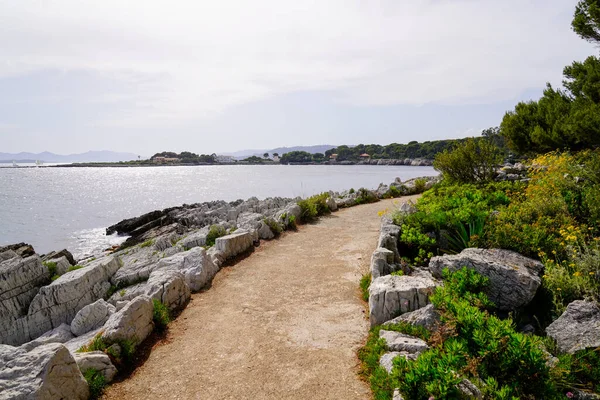 path on the coast beach walk to rock beach coast Juan-les-Pins in Antibes France