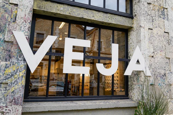 stock image Bordeaux , Aquitaine  France - 11 06 2022 : veja logo brand and text sign front of store of sneakers direct producer manufacturers shop