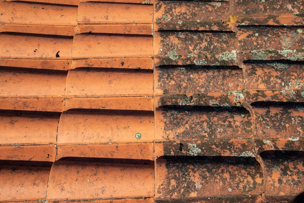 汚れや地衣類から専門的な高圧機械クリーンな屋上状況の前後の屋根瓦 — ストック写真