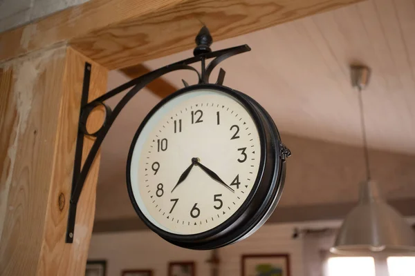 Temporizador Vintage Redondo Velho Grande Relógio Preto Branco Interior Parede — Fotografia de Stock