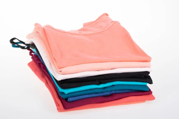 Pila Camisetas Multicolores Camiseta Tela Algodón Camisetas Pila Varias Camisetas — Foto de Stock