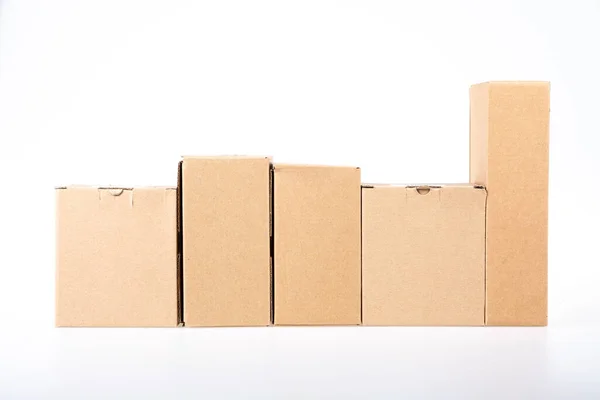 Box Balení Hnědá Recyklace Dodání Karton Karton Zásobník Bílém Šedém — Stock fotografie