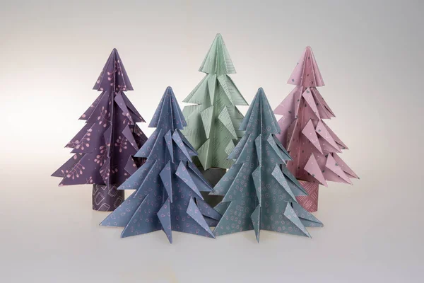 stock image Paper Christmas winter pine tree ornament paper craft blue green pink handmade