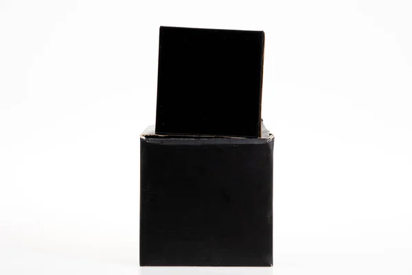 Dwa Czarne Kartonowe Pudełka Białym Tle — Zdjęcie stockowe