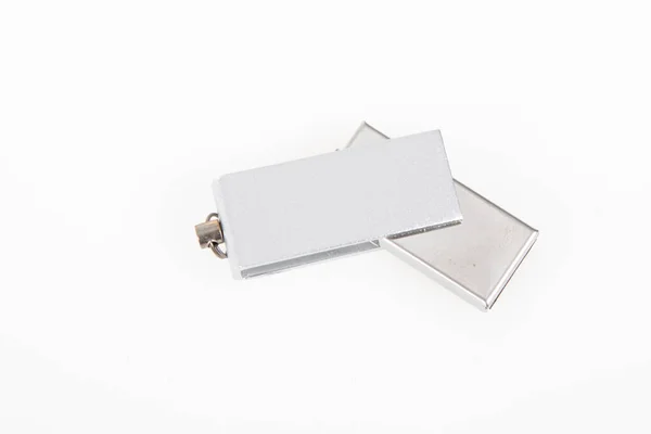 Usb Flash Open Memory Stick Key Silber Auf Weißem Hintergrund — Stockfoto