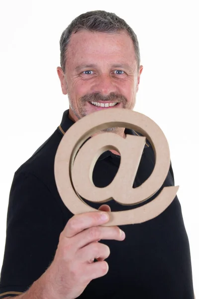 Business Handsome Man Holding Internet Sign — Stock Photo, Image