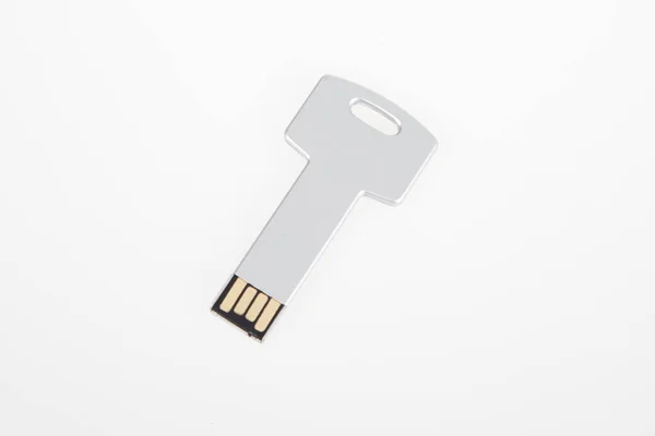 Zilveren Moderne Usb Stick Vorm Van Een Sleutel Flash Drive — Stockfoto