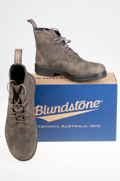 Bordeaux Aquitaine France 2022 Blundstone Shoes Boot Box Shoelace Australia — Stock Photo, Image