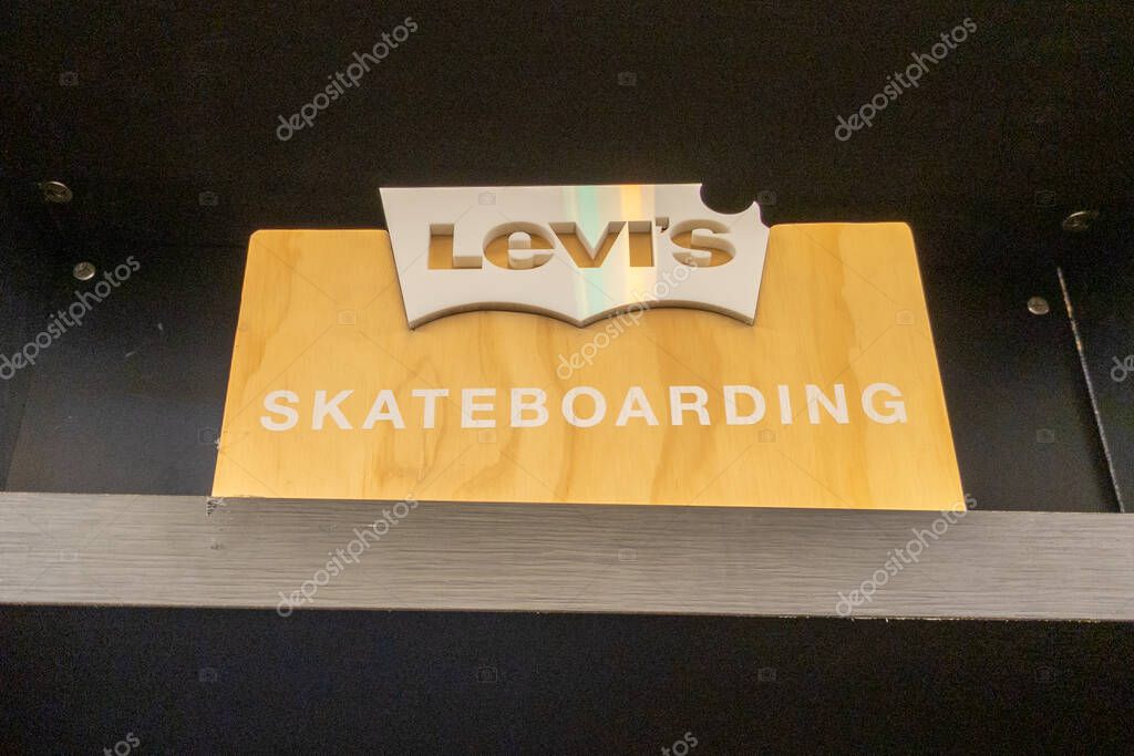 Bordeaux , Aquitaine  France - 01 12 2023 : Levi's skateboarding collection text brand sign and logo interior Jeans shop fashion boutique of clothes levis american