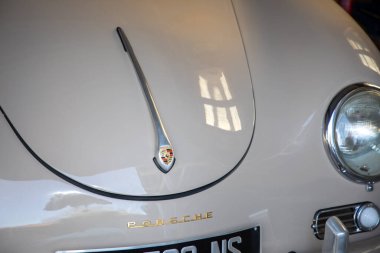 Bordeaux , Aquitaine  France - 30 01 2023 : Porsche 356 emblem logo brand and text sign front of ancient german sport car racing