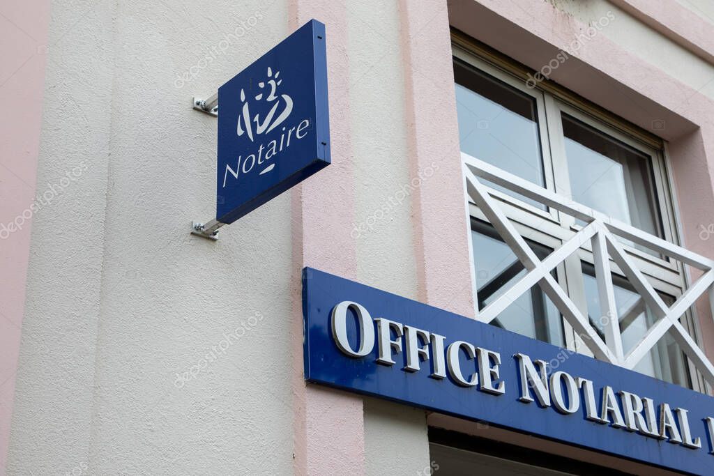 Bordeaux , Aquitaine  France - 30 01 2023 : Notaire french brand text notary facade blue sign logo agency building office