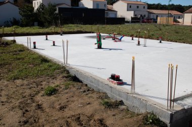 concrete gray slab of house being built new modern home concept