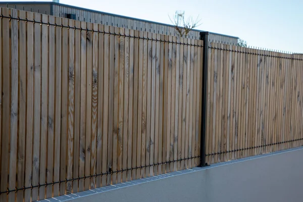 stock image barrier brown wooden high fence private house suburb wood protect home