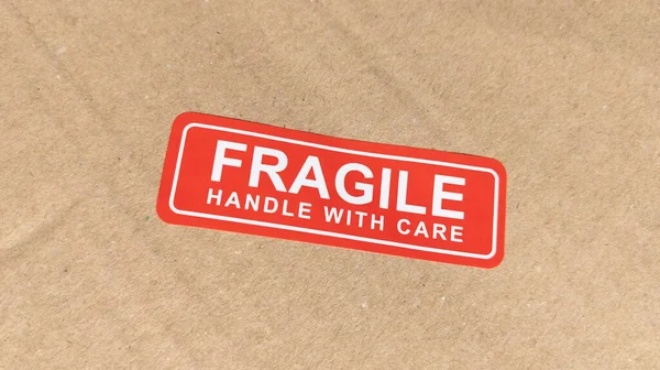 Poignée Fragile Avec Soin Autocollant Rouge Avertissement Étiquette Symbole Signe — Photo