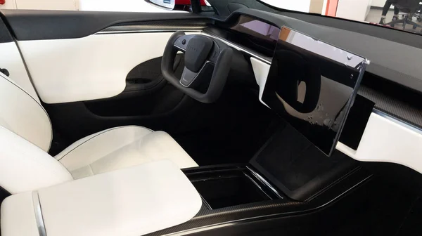 Bordeaux Aquitaine Frankrike 2023 Tesla Modellens Nya Moderna Instrumentbräda Elbil — Stockfoto