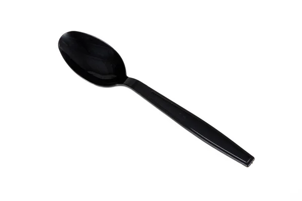 Black Plastic Spoon Cutlery Isolated White Background — Stock Photo, Image