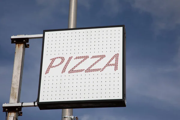 Pizza Leuchtreklame Text Hintergrund Tapete Restaurant Zum Mitnehmen Pizzeria — Stockfoto
