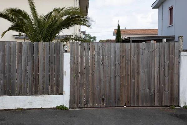 stock image brown door wooden gate facade in street view outdoor home portal natural entrance