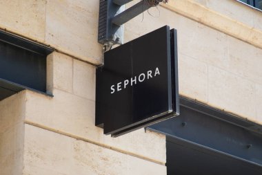 Bordeaux ,  Aquitaine France - 04 17 2023 : Sephora logo brand and text sign on wall facade storefront fashion business clipart