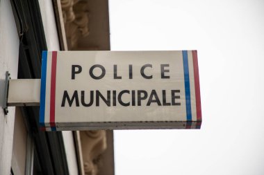 Lyon, Aura France - 04 24 2023: Polis Belediyesi Polis Teşkilatı Fransa 'da yerel polis teşkilatının logo metni ve imzası