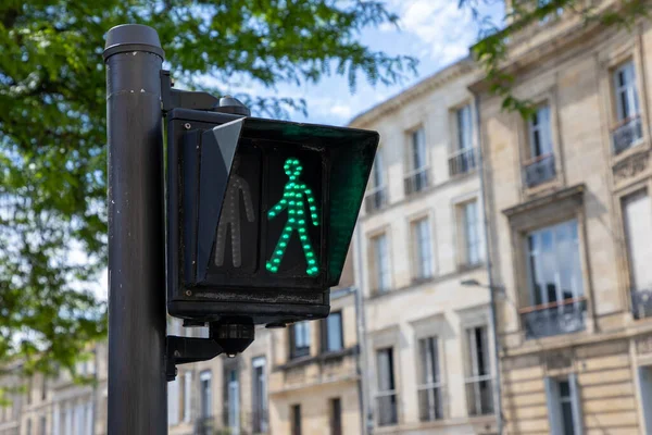 Sinal Verde Luz Pedestre Cruzamento Semáforos — Fotografia de Stock