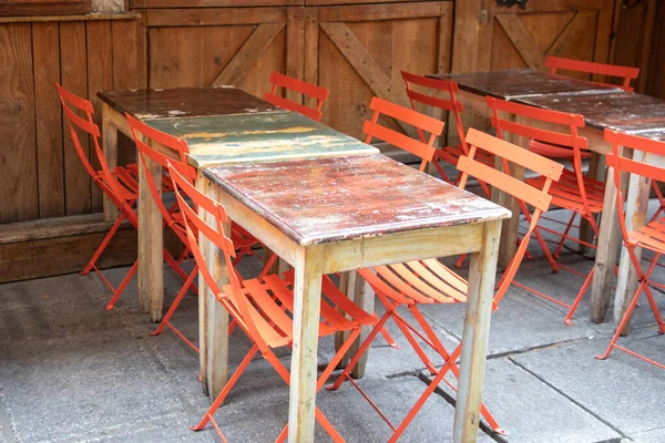 Stahl Orange Stühle Auf Café Restaurant Bar Freien Und Vintage — Stockfoto