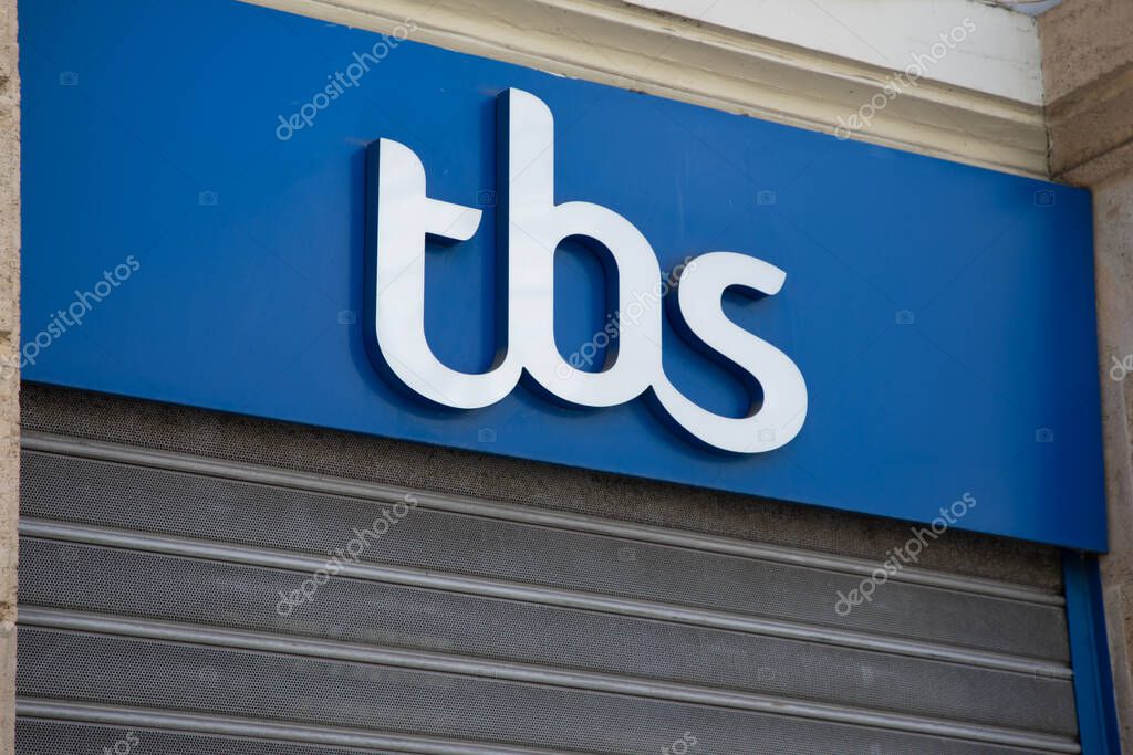 Bordeaux ,  Aquitaine France - 04 17 2023 : TBS sign logo and text brand front wall facade store footwear clothing boutique entrance