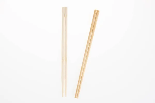 Couple Two Wooden Chopsticks Isolated White Background — Stock Photo, Image