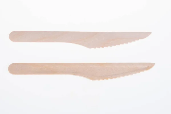 Kés Egyszer Használatos Eldobható Kések Készült Újrahasznosított Barna Fehér Háttér — Stock Fotó