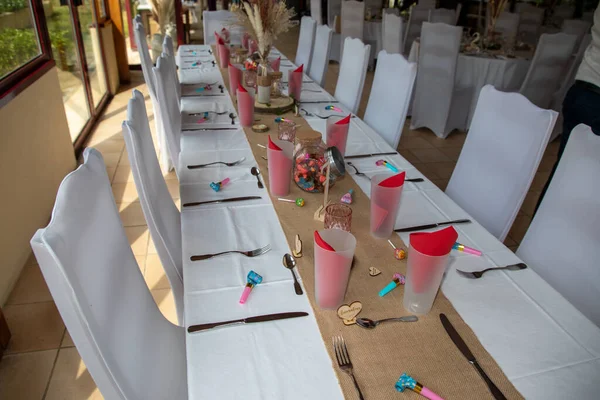 Boda Lugar Recepción Listo Para Invitados Niños Invitados Matrimonio Estilo — Foto de Stock