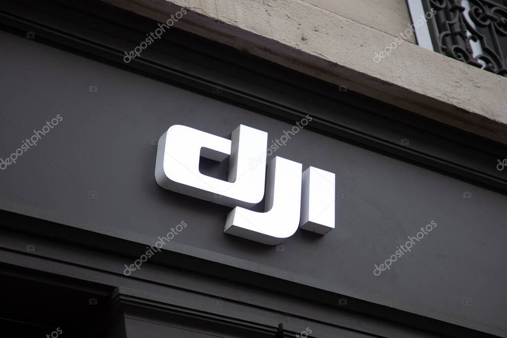 Bordeaux , Aquitaine  France - 06 06 2023 : dji logo brand and text sign on facade shop produces drones quadrocopters and stabilizers