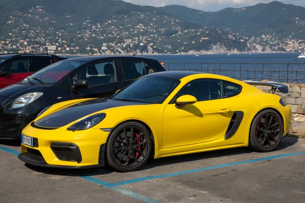 stock image Bordeaux ,  France - 06 27 2023 : Porsche gt4 color yellow luxurious sport car in street