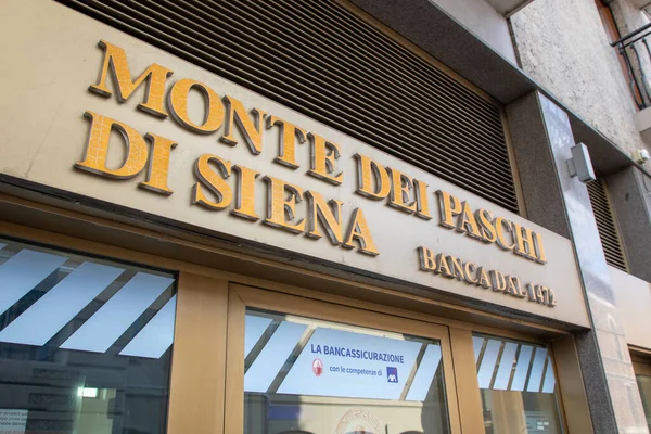 stock image Milan , Italy  - 07 10 2023 : monte paschi di siena bancassicurazione from axa logo brand and text sign Italian bank office facade agency