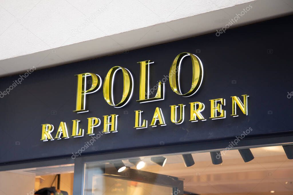 Milan , Italy  - 07 05 2023 : ralph lauren polo brand text facade store signage chain and logo sign on shop wall facade