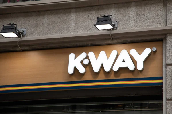 stock image Milan , Italy  - 08 07 2023 : k-way facade sign logo brand and text sign at wall entrance of fashionable textile store of fashion chain clothing