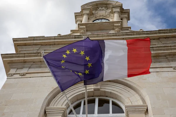 Flaga Francuska Europe Gwiazdy Flagi Elewacji Burmistrz Ratusza Mieście Bonnes — Zdjęcie stockowe