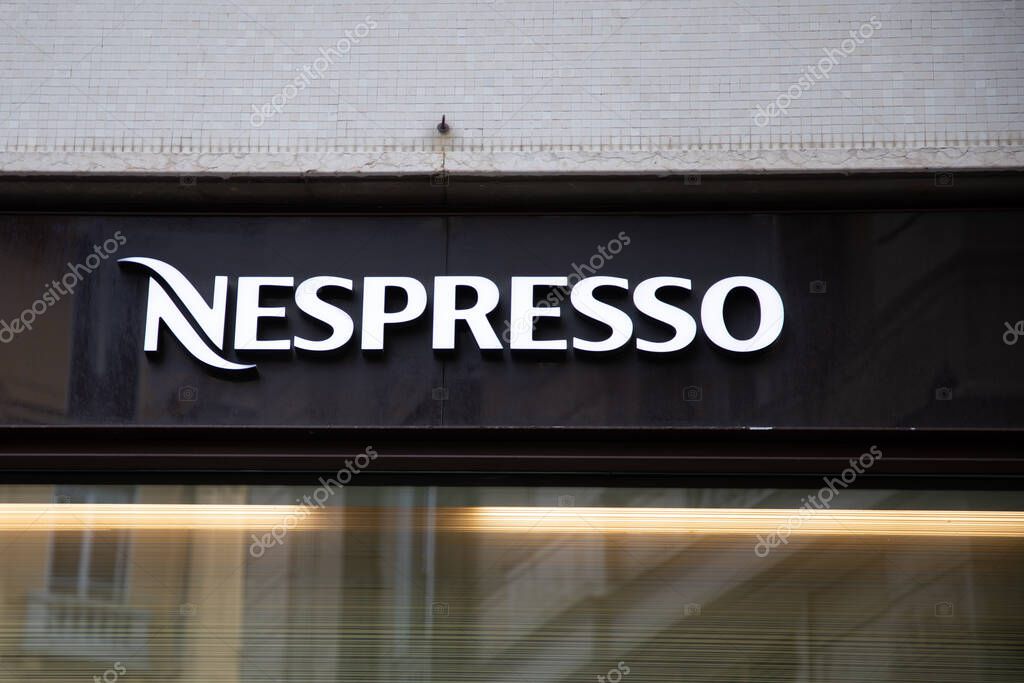 Bordeaux , France -  08 19 2023 : Nespresso sign brand and facade brand logo store of coffee doses machine shop in city