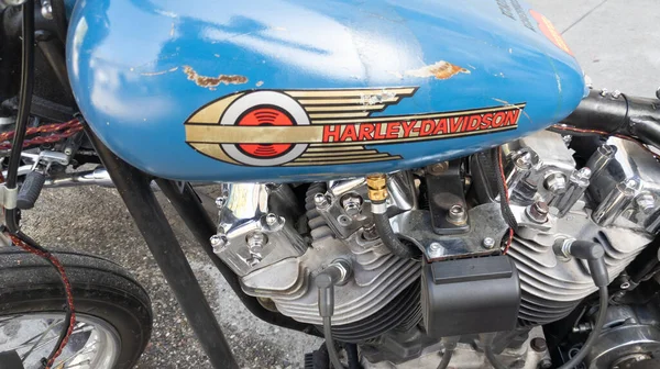 Bordeaux France 2023 Harley Davidson Motorcycle Fuel Tank Ancient Blue — Stock Photo, Image