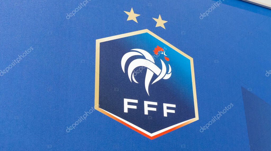 Bordeaux , France - 09 17 2023 : fff federation francaise de football soccer logo brand and sign text and two stars on flag in france